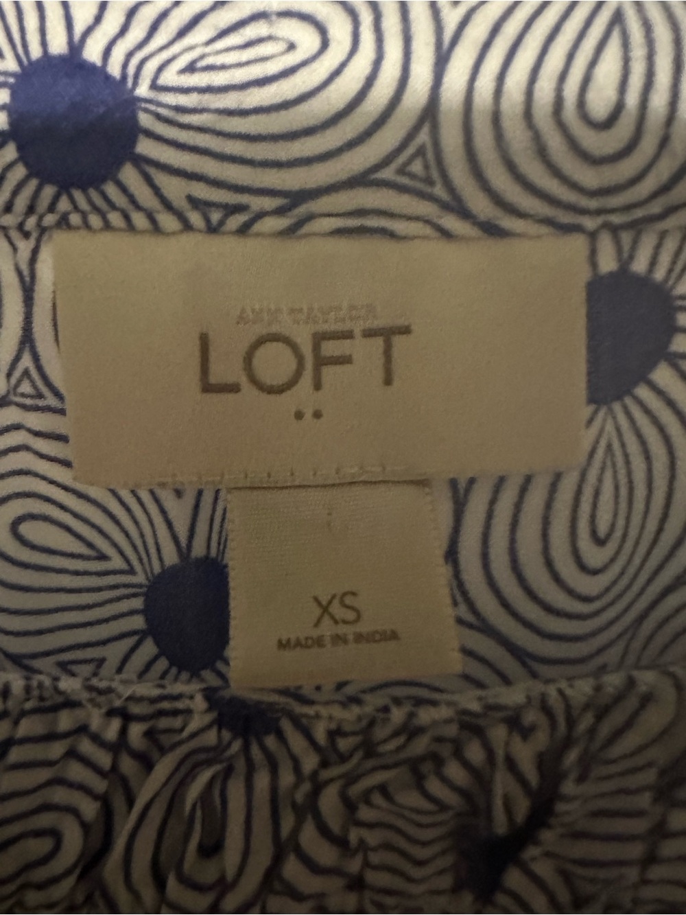 LOFT Blue and White Abstract Swirl Print Top